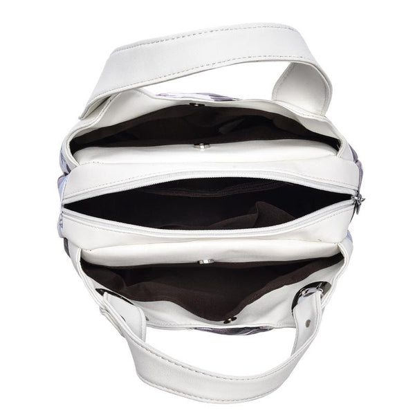 Soft Leather Women Handbag White Handle Purple Flower Women's Bags & Handbags