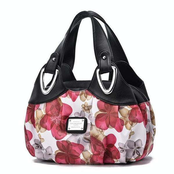 Soft Leather Women Handbag White Handle Purple Flower Women's Bags & Handbags