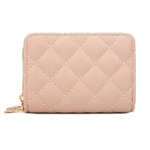 Double Layer Zipper Wallet Multi Card Slot Large Capacity Rhombus Design Pink Wallets