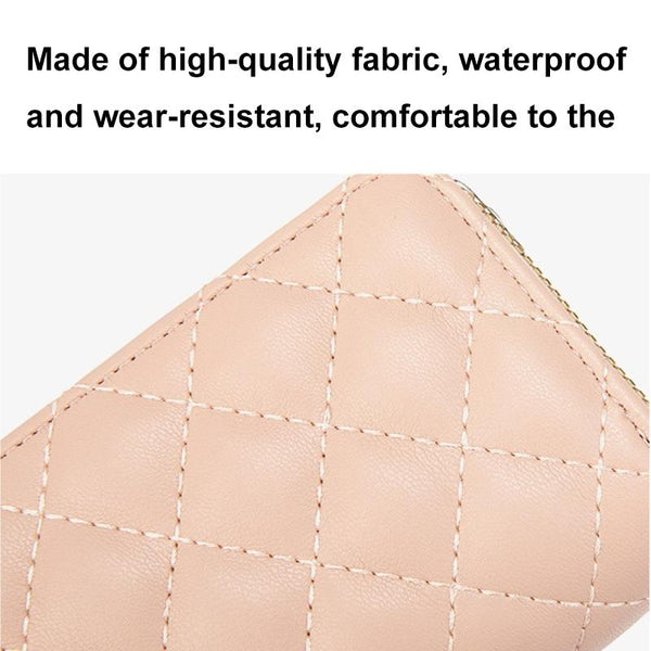 Double Layer Zipper Wallet Multi Card Slot Large Capacity Rhombus Design Pink Wallets