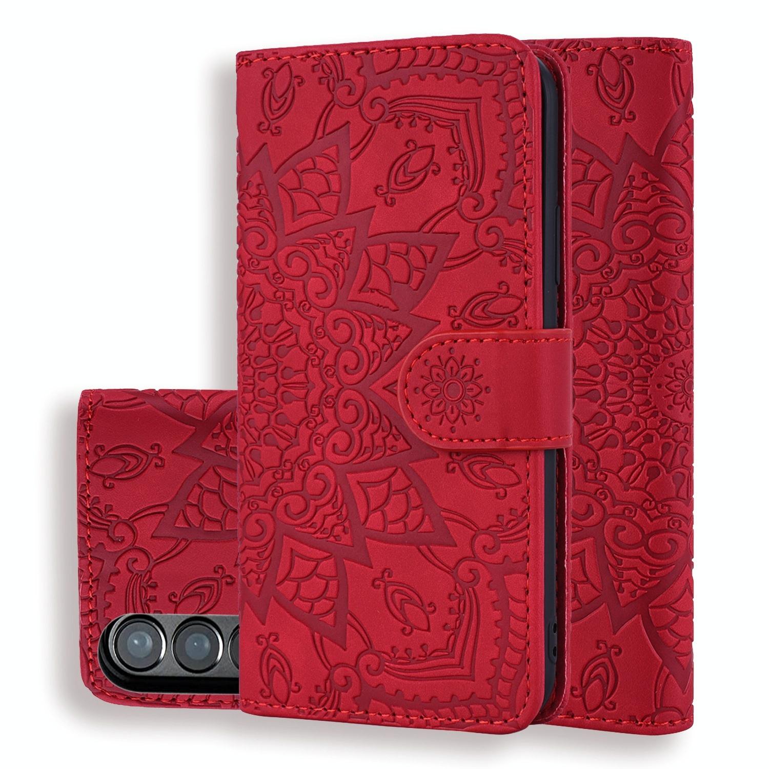 For Samsung Galaxy Z Fold4 5G Dual Mandala Leather Case Embossed Design Red Cases Covers & Skins
