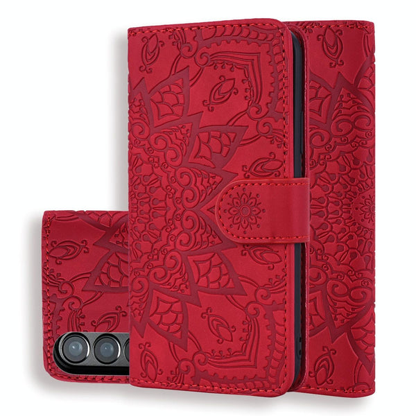 For Samsung Galaxy Z Fold4 5G Dual Mandala Leather Case Embossed Design Red Cases Covers & Skins