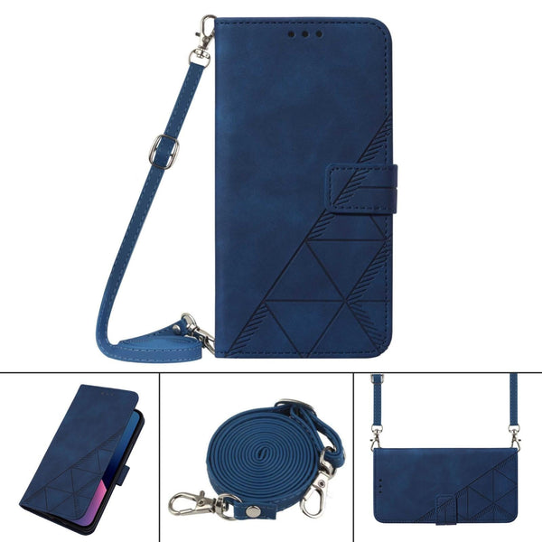 Embossed Leather Flip Crossbody Phone Case 3D Design For Samsung Galaxy Z Fold4 5G Blue Other Mobile Accessories