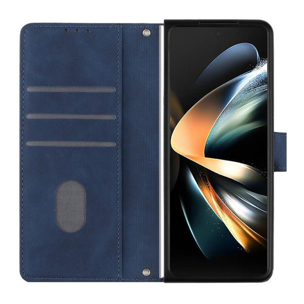 Embossed Leather Flip Crossbody Phone Case 3D Design For Samsung Galaxy Z Fold4 5G Blue Other Mobile Accessories