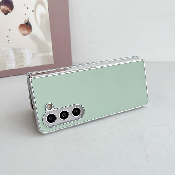 For Samsung Galaxy Z Fold4 5G Shiny Leather Phone Case With Metallic Finish Black Cases Covers & Skins