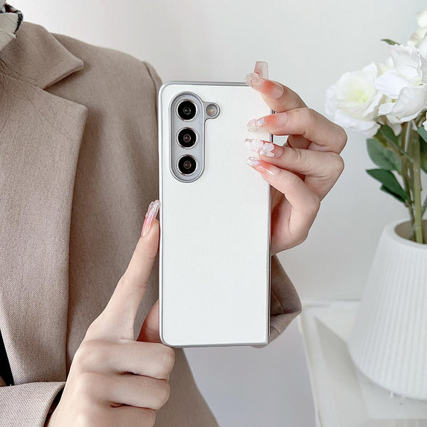 For Samsung Galaxy Z Fold4 5G Shiny Leather Phone Case With Metallic Finish Black Cases Covers & Skins