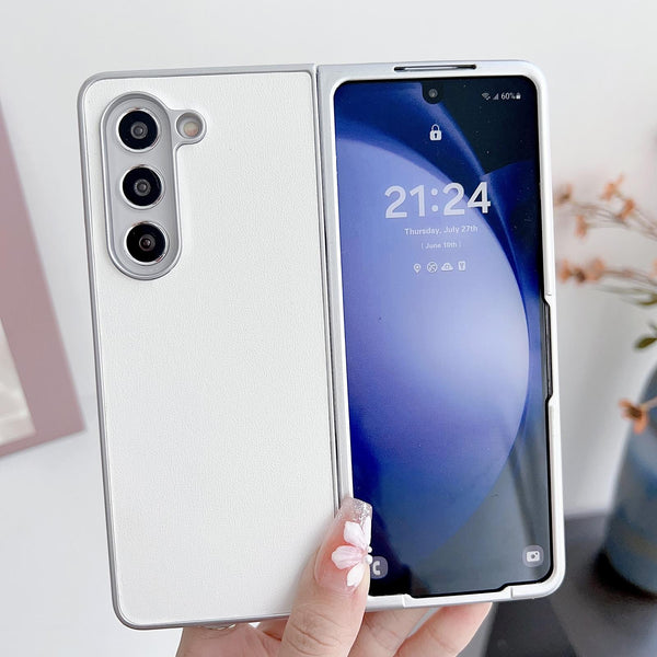 For Samsung Galaxy Z Fold4 5G Shiny Leather Phone Case With Metallic Finish Black Cases Covers & Skins