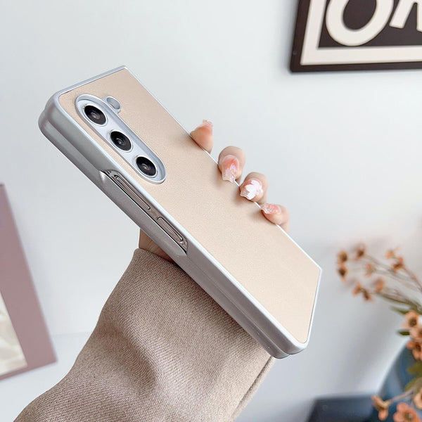 For Samsung Galaxy Z Fold4 5G Shiny Leather Phone Case With Metallic Finish Black Cases Covers & Skins