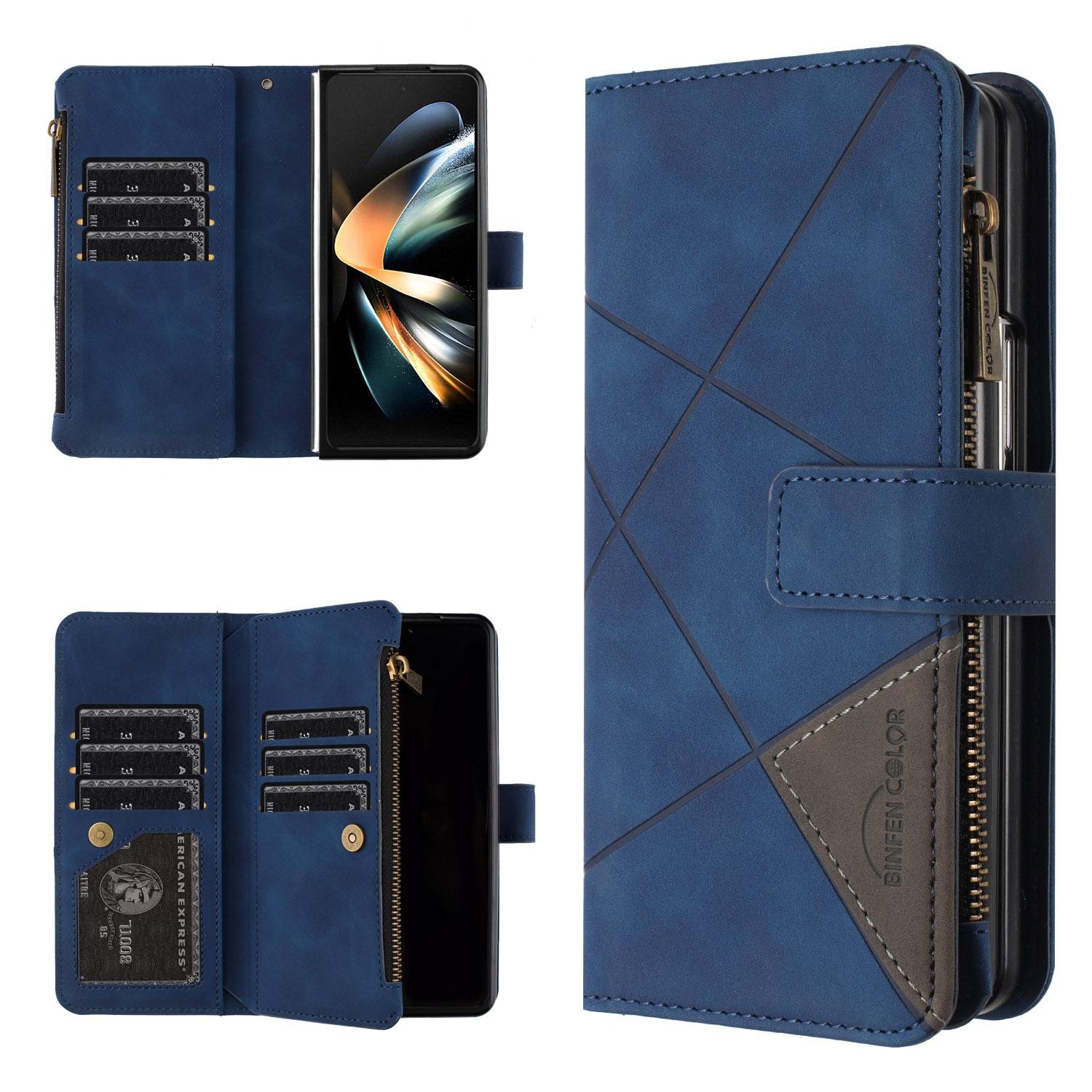 For Samsung Galaxy Z Fold4 5G Leather Zip Wallet With Rhombus Texture Blue Cases Covers & Skins