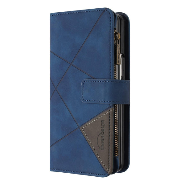 For Samsung Galaxy Z Fold4 5G Leather Zip Wallet With Rhombus Texture Blue Cases Covers & Skins