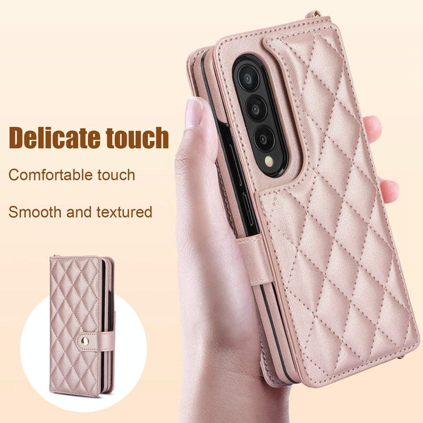 For Samsung Galaxy Z Fold4 5G Multifunctional Rhombic Leather Crossbody Phone Case Purple Cases Covers & Skins