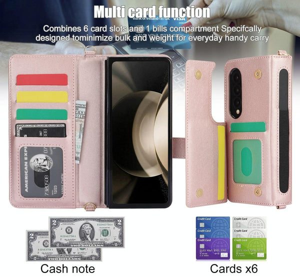 For Samsung Galaxy Z Fold4 5G Multifunctional Rhombic Leather Crossbody Phone Case Purple Cases Covers & Skins