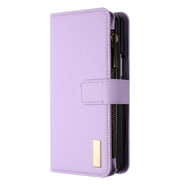 For Samsung Galaxy Z Fold4 5G Litchi Texture Zip Wallet Purple Cases Covers & Skins