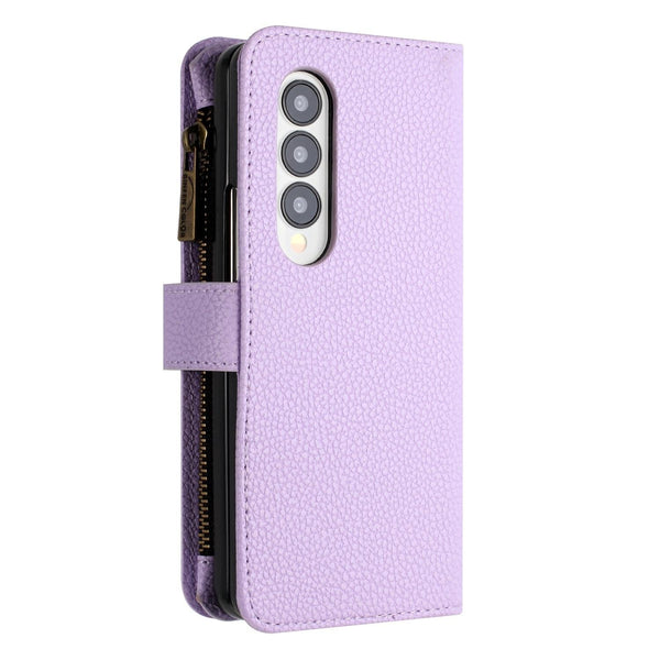 For Samsung Galaxy Z Fold4 5G Litchi Texture Zip Wallet Purple Cases Covers & Skins