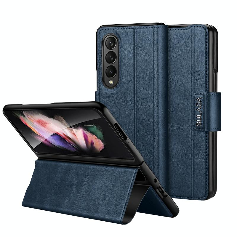 For Samsung Galaxy Z Fold4 5G Magnetic Snap Leather Flip Case All Inclusive Blue Cases Covers & Skins