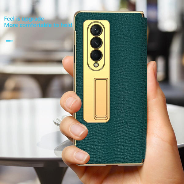 For Samsung Galaxy Z Fold4 5G Flip Case With Tempered Film Textured Hinge Cyan Cases Covers & Skins
