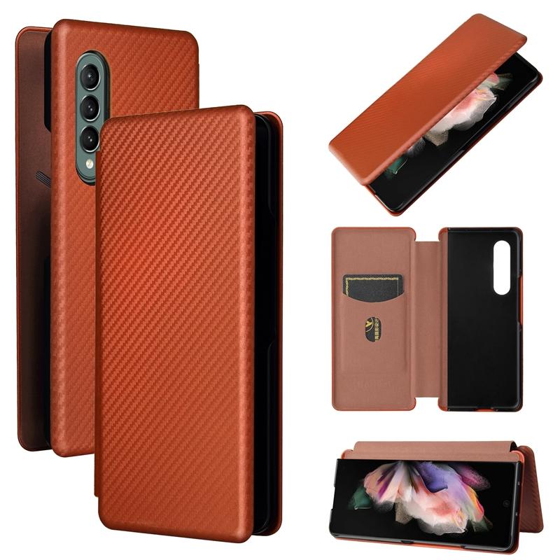 For Samsung Galaxy Z Fold4 5G Carbon Fiber Flip Leather Case Brown Cases Covers & Skins