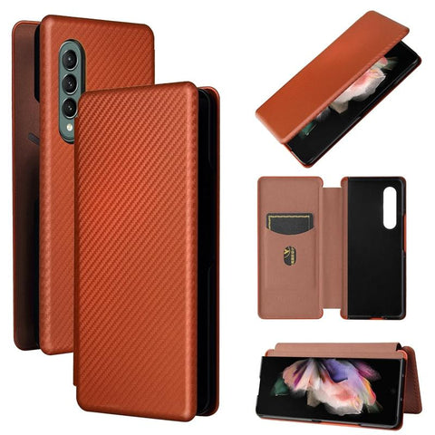 For Samsung Galaxy Z Fold4 5G Carbon Fiber Flip Leather Case Brown Cases Covers & Skins