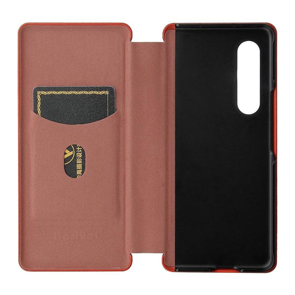 For Samsung Galaxy Z Fold4 5G Carbon Fiber Flip Leather Case Brown Cases Covers & Skins