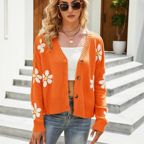Autumn And Winter Female Knitted Cardigan College Style Sweater Jacket Orange Xl Coats Jackets & Vests