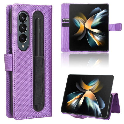 For Samsung Galaxy Z Fold4 5G Textured Leather Phone Case Purple Cases Covers & Skins