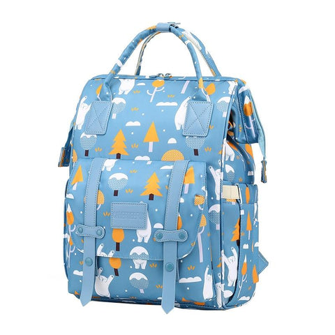 Convertible Diaper Bag Backpack Little One Care Blue Cartoon Bear Print Nappy Bags