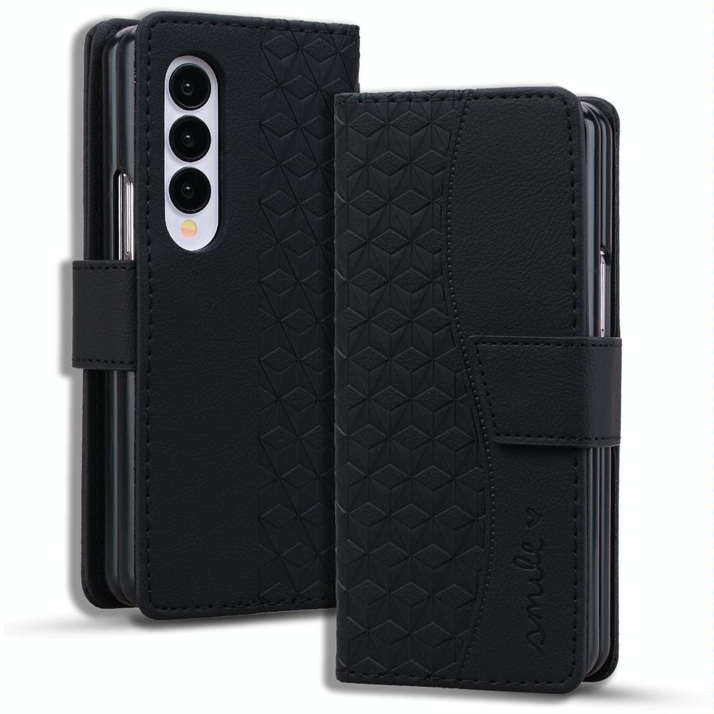 For Samsung Galaxy Z Fold4 5G Leather Phone Case With Diamond Buckle And Lanyard Black Cases Covers & Skins