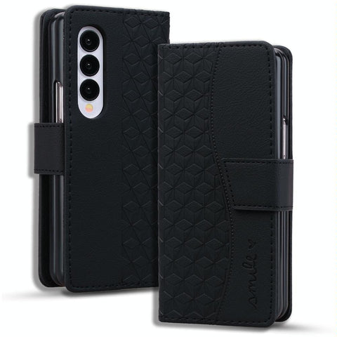 For Samsung Galaxy Z Fold4 5G Leather Phone Case With Diamond Buckle And Lanyard Black Cases Covers & Skins