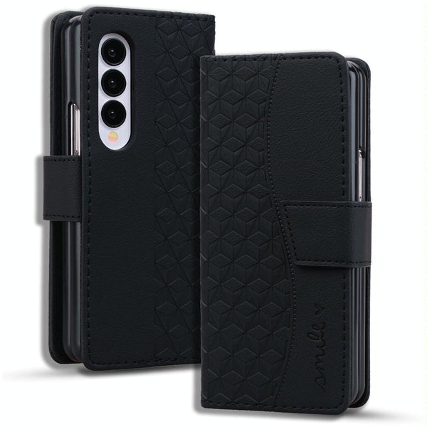 For Samsung Galaxy Z Fold4 5G Leather Phone Case With Diamond Buckle And Lanyard Black Cases Covers & Skins