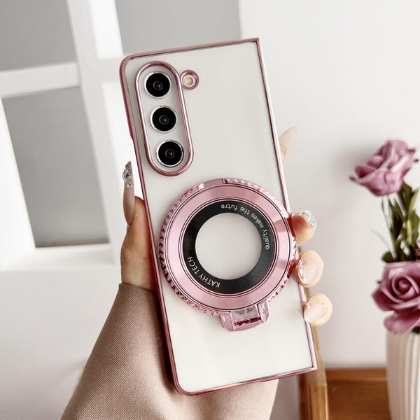 For Samsung Galaxy Z Fold4 5G Shockproof Magsafe Holder Rotating Plating Phone Case Pink Cases Covers & Skins