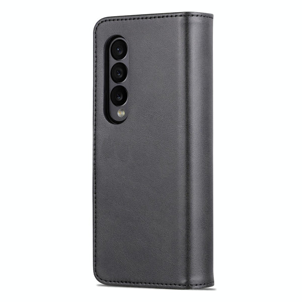 For Samsung Galaxy Z Fold4 5G Leather Phone Case Smooth Calf Texture Black Cases Covers & Skins