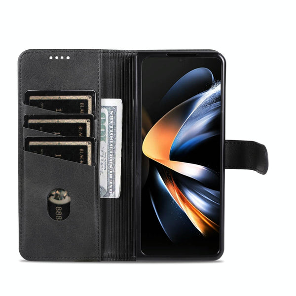 For Samsung Galaxy Z Fold4 5G Leather Phone Case Smooth Calf Texture Black Cases Covers & Skins