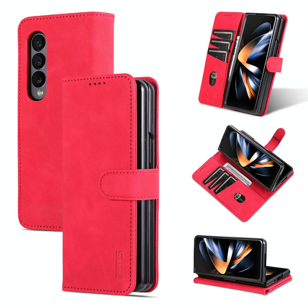 For Samsung Galaxy Z Fold4 5G Leather Phone Case Smooth Calf Texture Black Cases Covers & Skins
