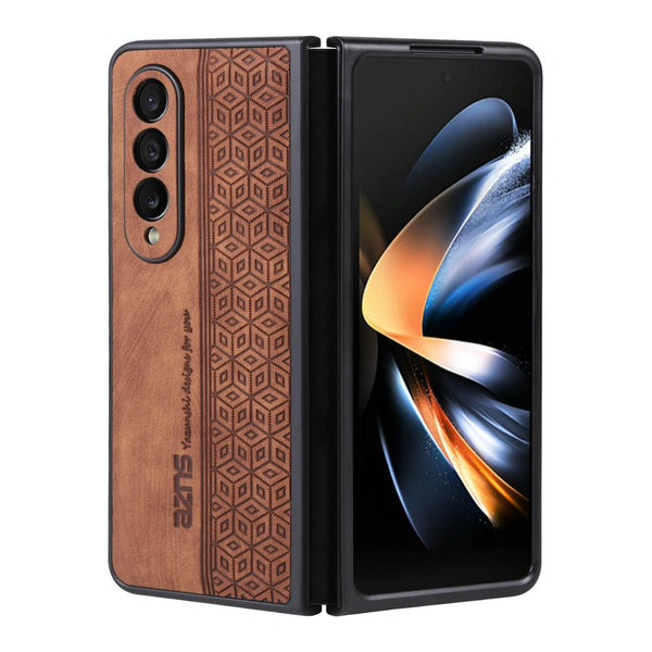 Embossed 3D Skin Texture Phone Case Sleek Design For Samsung Galaxy Z Fold4 5G Brown Other Mobile Accessories