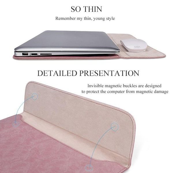 Horizontal Magnetic Leather Laptop Inner Bag Invisible Buckle Pink Laptop Cases & Bags