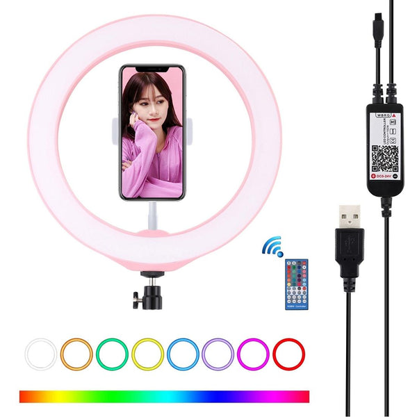 10.2 Usb Rgbw Led Ring Light With Tripod & Remote For Vlogging Photography Pink Other Lighting & Studio