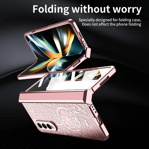 For Samsung Galaxy Z Fold4 5G Foldable Electroplated Phone Case Mechanical Legend 4. Blue Other Mobile Accessories