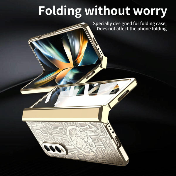 For Samsung Galaxy Z Fold4 5G Foldable Electroplated Phone Case Mechanical Legend 4. Blue Other Mobile Accessories