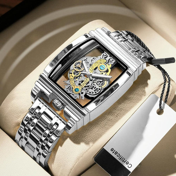 Waterproof Luminous Business Watch For Men Gear Hollow Outdoor Brown Leather Gold Watches