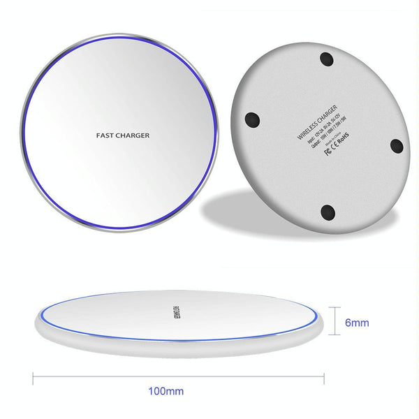 15W Round Wireless Charger Fast Mirror White Chargers & Cradles