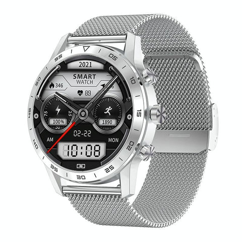 Smart Dual Display Analog Digital Call Watch Silver Steel Smart Watches