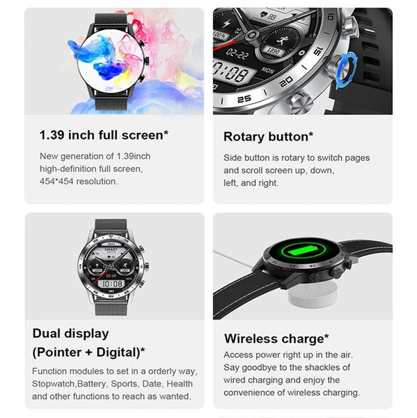 Smart Dual Display Analog Digital Call Watch Silver Steel Smart Watches