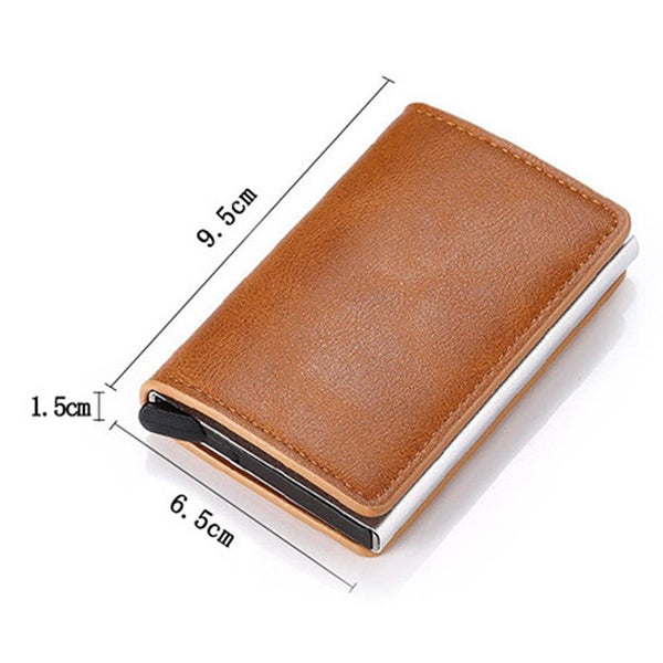 Automatic Rfid Blocking Card Holder With Coin Pocket Brown Wallets