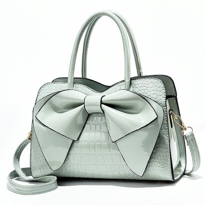 Leather Ladies Handbag Bright Bow Design Light Green Women's Bags & Handbags