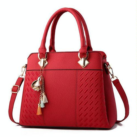 Simple Style Women Leather Crossbody Bag With Tassel Embroidery Wine Red Women's Bags & Handbags
