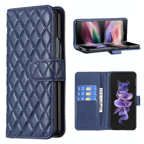 For Samsung Galaxy Z Fold4 5G Diamond Lattice Wallet Case Sleek And Stylish Blue Cases Covers & Skins