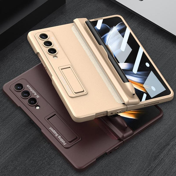 For Samsung Galaxy Z Fold4 5G Foldable Magnetic Flip Case With Holder & Pen Slot Gkk Champagne Gold Cases Covers & Skins