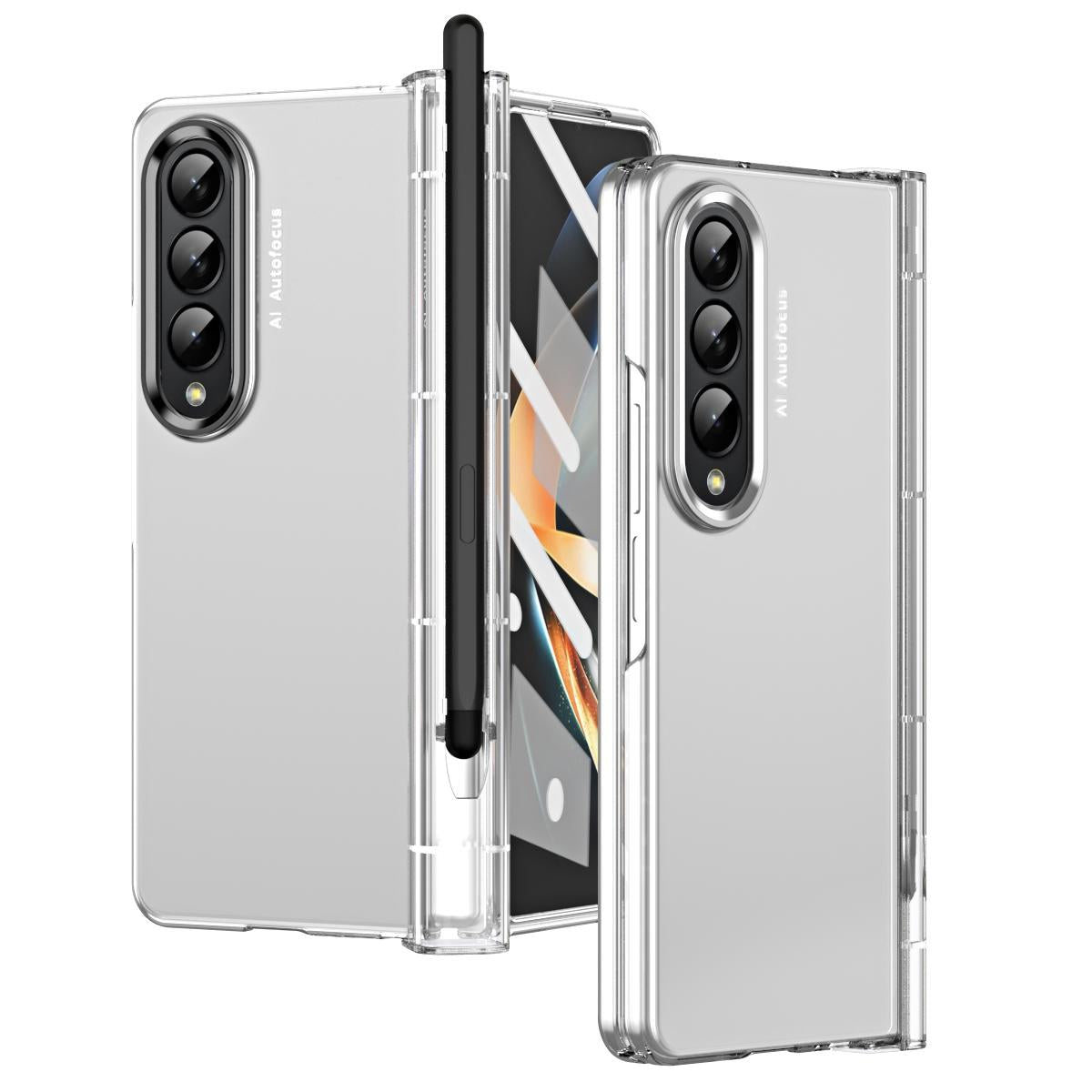 For Samsung Galaxy Z Fold4 5G Hinge Flip Case Two Tone Contact Lens Transparent Cases Covers & Skins
