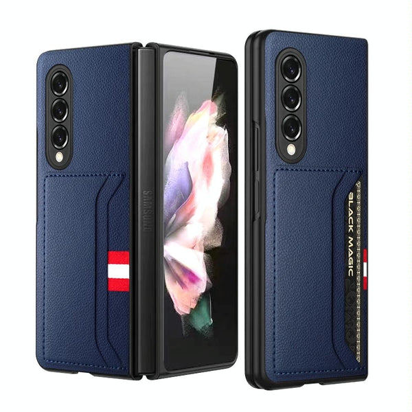For Samsung Galaxy Z Fold4 5G Litchi Texture Microfiber Case Blue Cases Covers & Skins