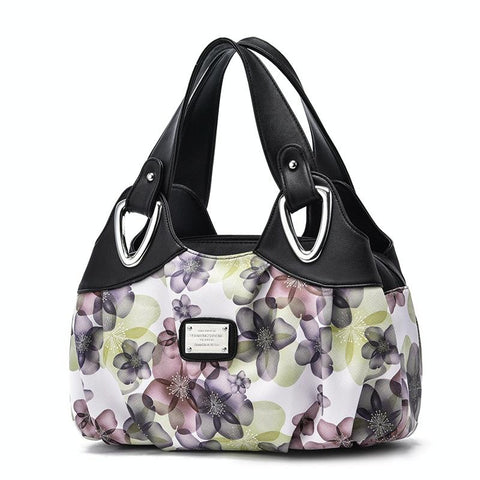 Soft Leather Women Handbag Black Handle Green Flower Women's Bags & Handbags